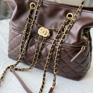 Brown Quilted Leather Chain Bag